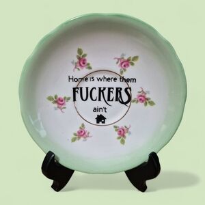 One Of A Kind Handpainted Vintage 5.5 Inch Whimsical Decore Plate With Stand